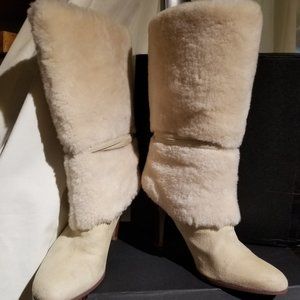 Ralph Lauren Cream Suede Fur Shearling Size 9